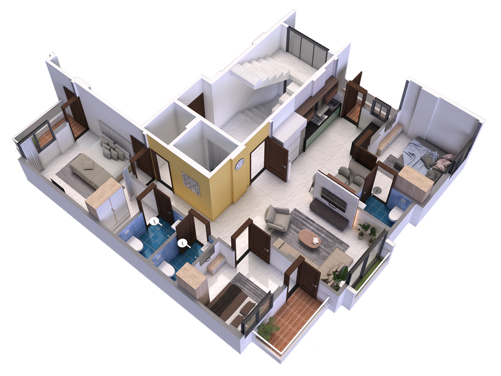 3 BHK 3D Layout